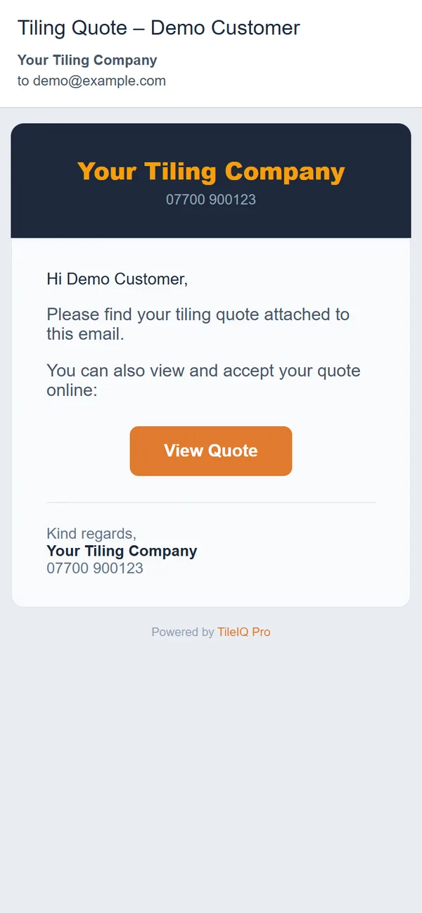 The email a customer receives with their quote and a View Quote button