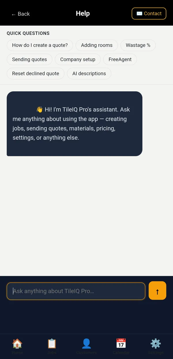 The TileIQ Pro help assistant with quick questions